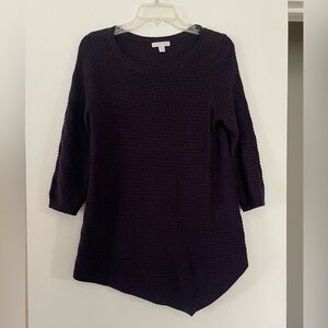 New York & Company Deep Purple Textured Crewneck Tunic Sweater Size S